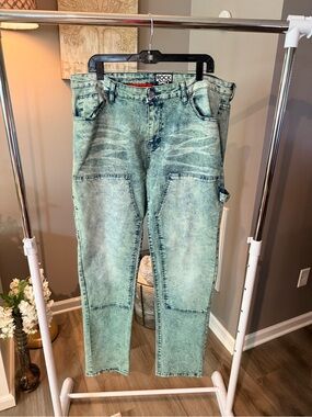 Slim Straight Acid-Wash Mint Jeans Rock Salt 40x32